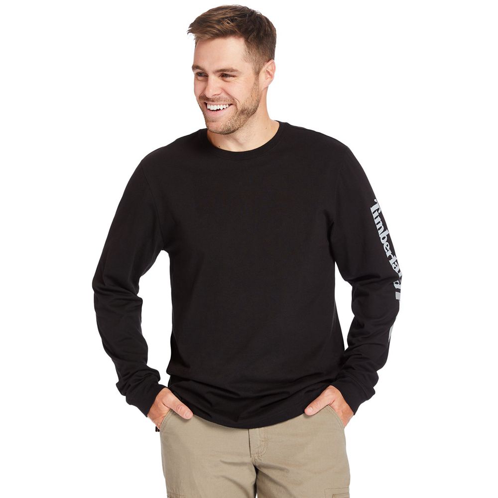 Camisetas Timberland Argentina Hombre - Pro® Big & Tall Base Plate Long-Sleeve Wicking - Negras - QY